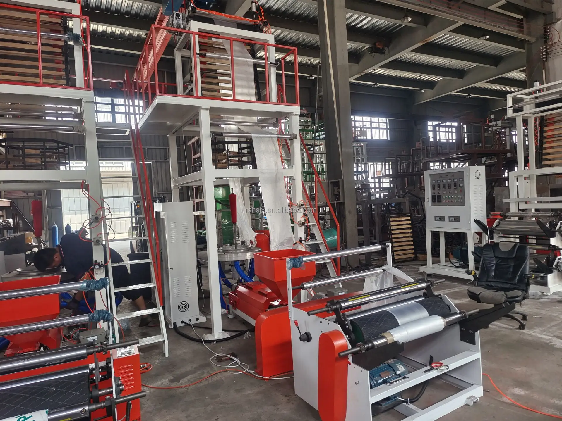 SJ55-800 full automatic loader pe film extrusion and blowing machine with printing production line