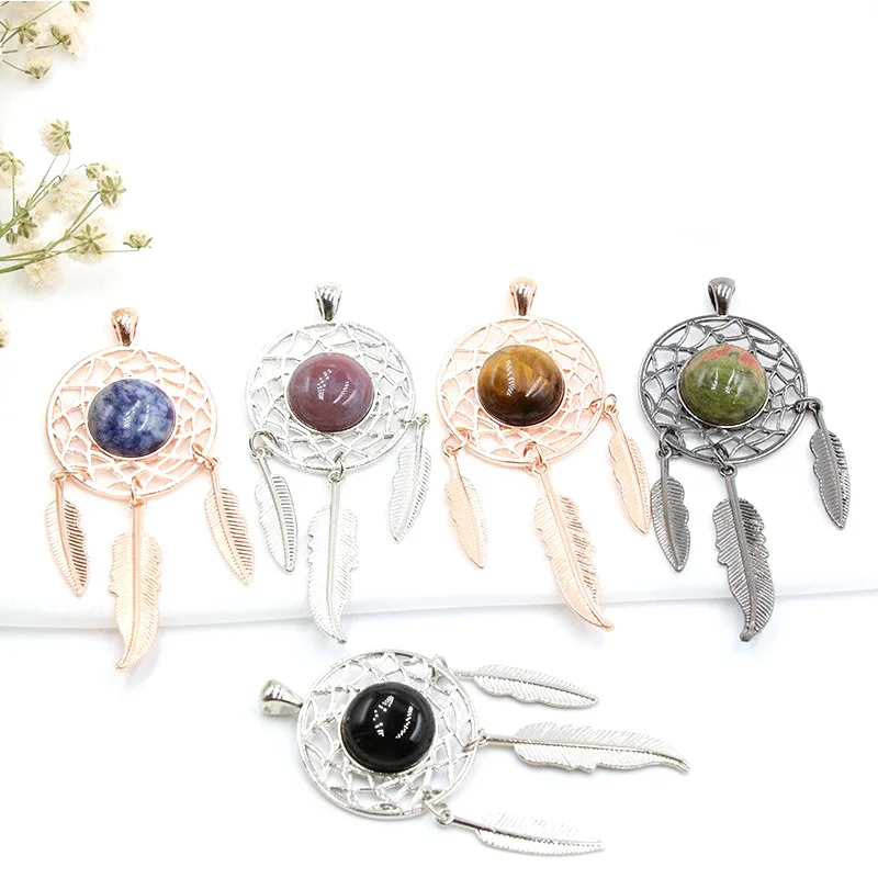 Agate Crystal Dream Catcher Necklace Pendant Natural Stone Dream Catcher Wind Chimes Pendant Jewelry