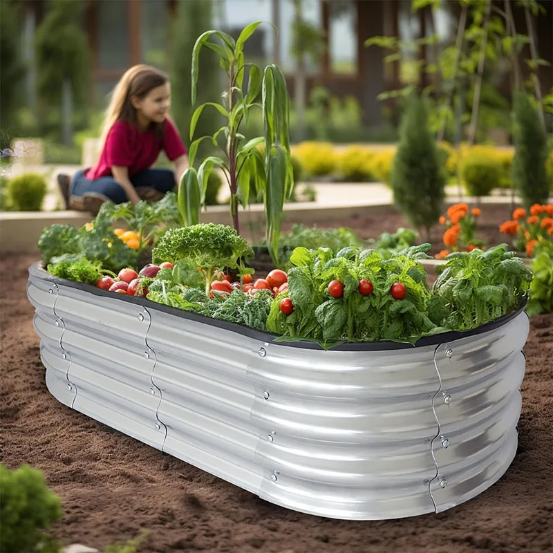 Large Outdoor Galvanized Raised Garden Bed Metal Elevated Planter pots Box Kit for Flowers Herbs Fruits