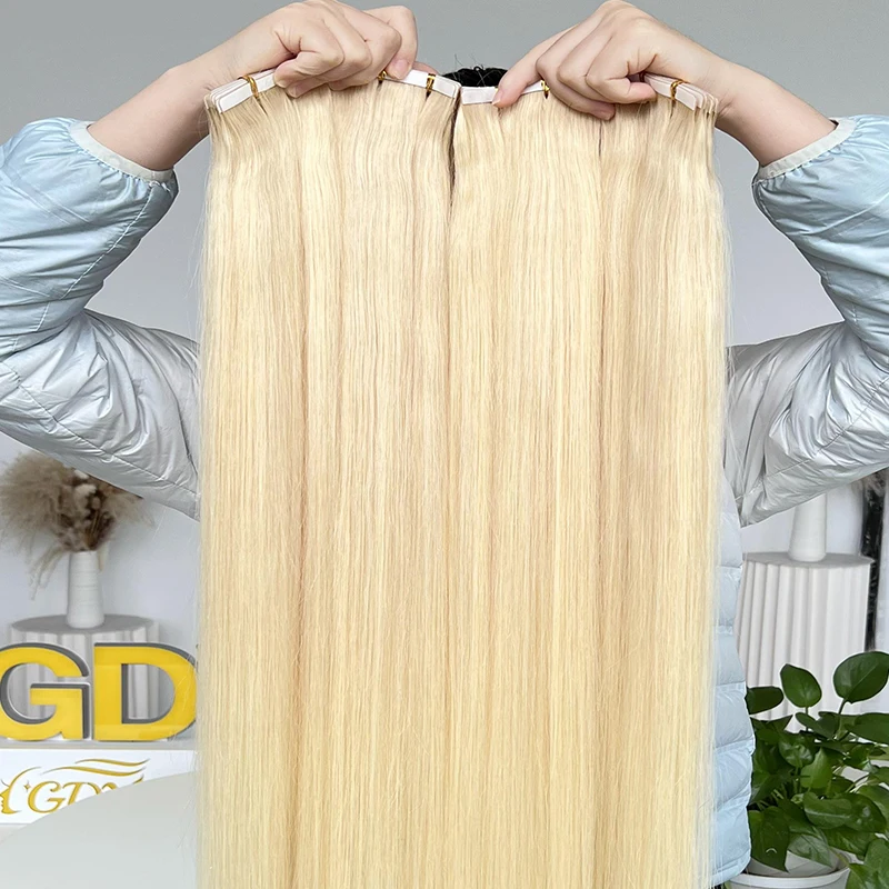 High Quality 100% Human Hair 613 Blonde Silky Straight Pu Skin Weft Seamless Hair Tape In Extensions