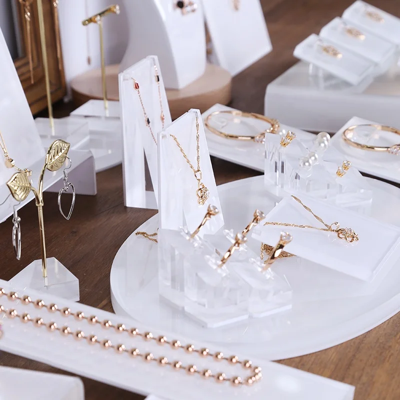 acrylic diamond big case rotating clear ring earring with hangers chains jewelry organizer necklace pendant stand for display