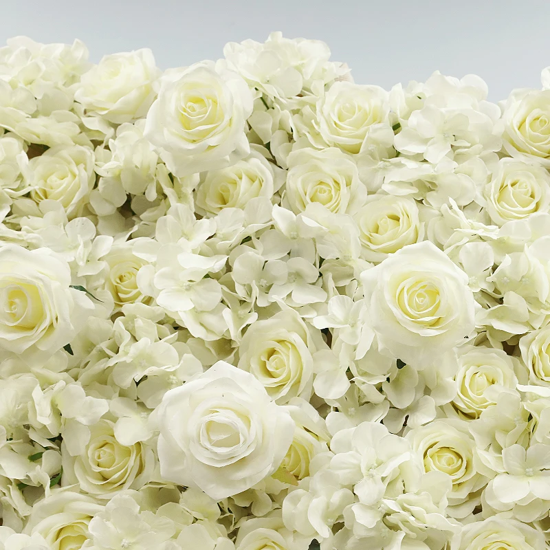 Artificial Silk Flower Wall Cream White Rose Hydrangea 8ft x 8ft Roll Up Birthday and Wedding Decorative Flower-Wall-Backdrop