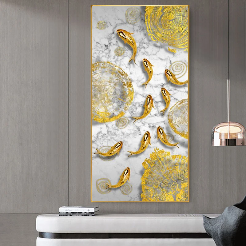 Роскошная картина из хрустального фарфора с золотыми рыбками кои художественные принты настенное искусство для домашнего декора и офиса гостиничного использования