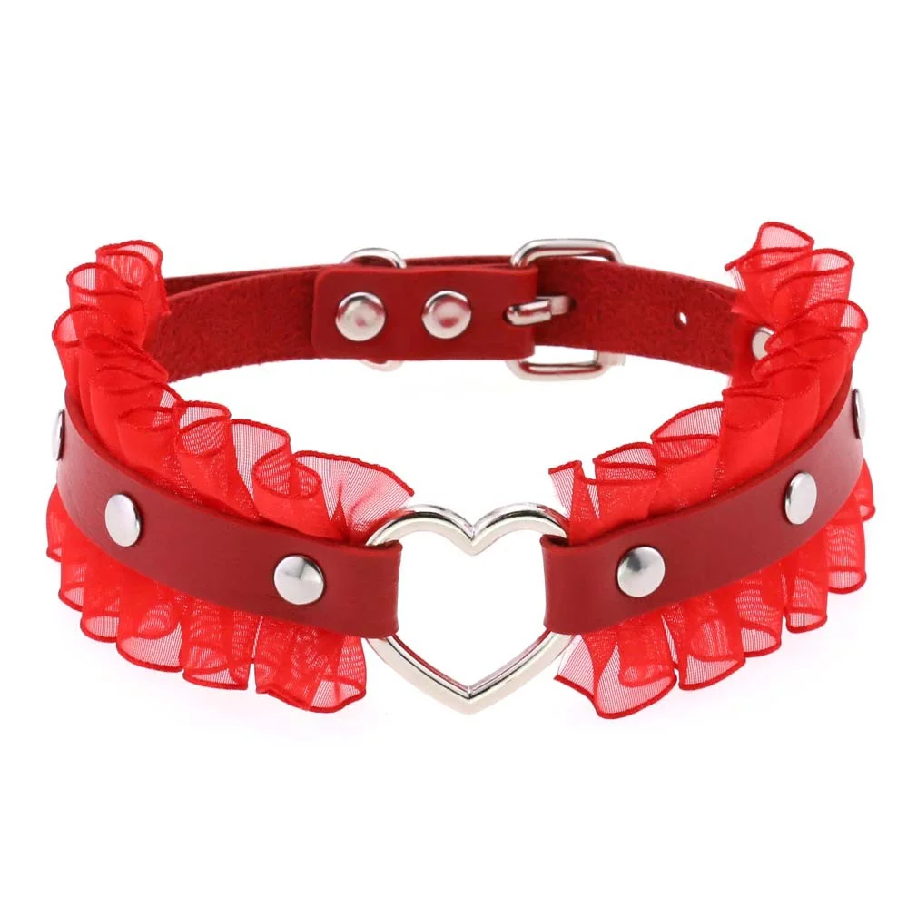 Harajuku Gothic Punk Red PU Leather Pendant Necklaces for Women Heart Star Cross Bell Choker Cosplay Party Jewelry