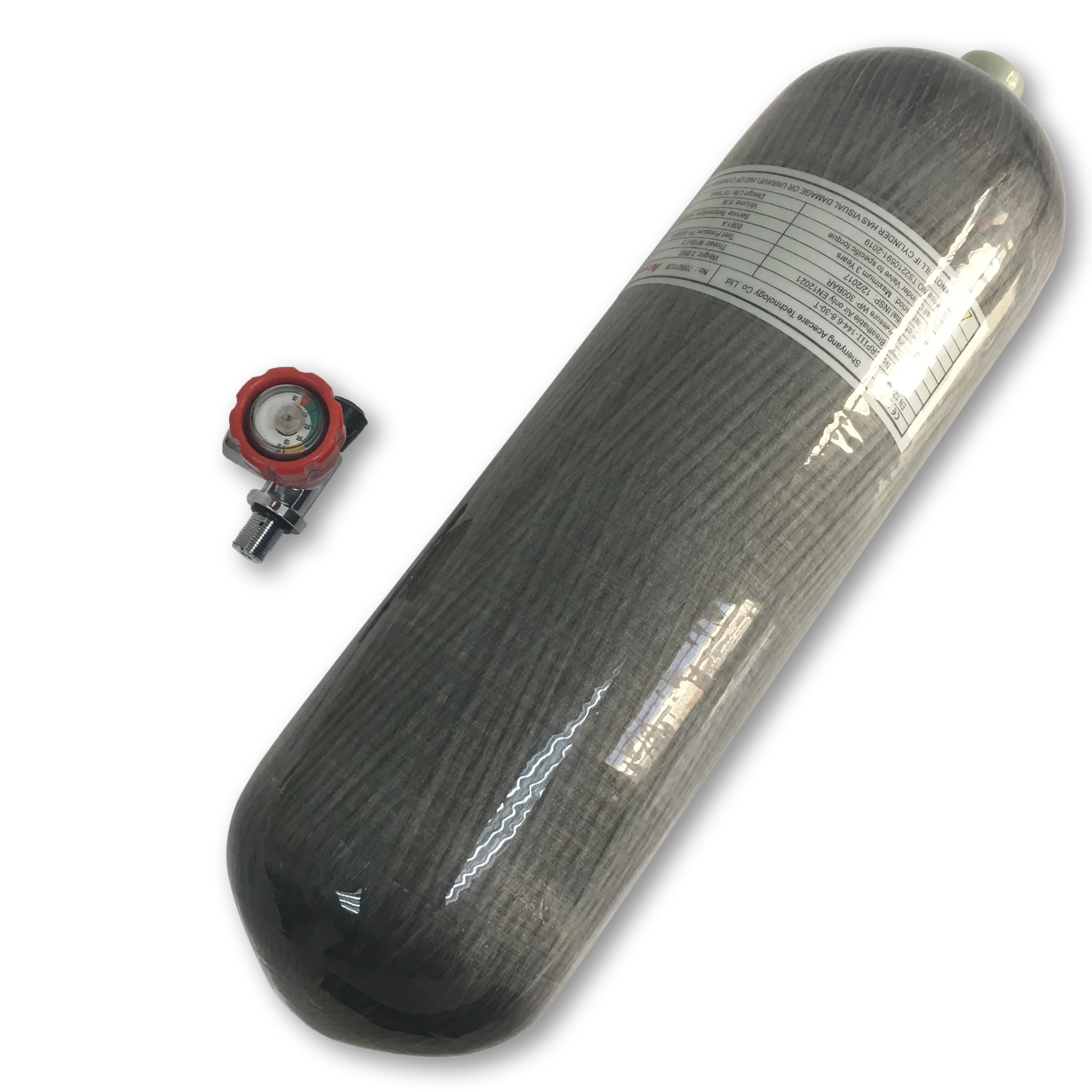 6.8L Carbon Fiber Composite Empty Gas Cylinder with Red Gauge Valve