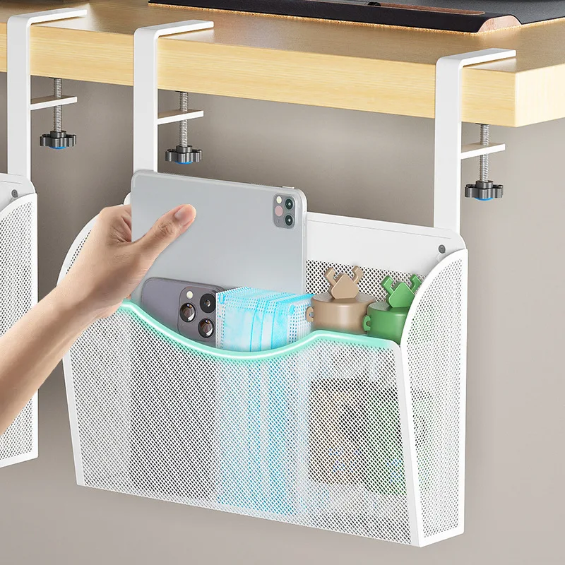 Dormitory desk-side organization storage rack under-the-desk book hanging basket shelf