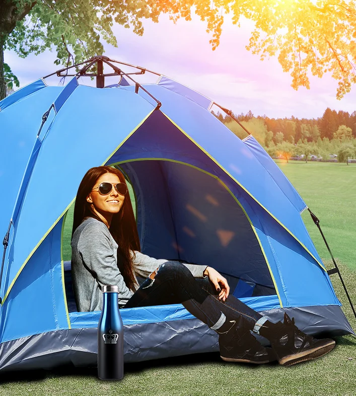 Camping Tent 3-4 Person Double Layer Living Resort Tent Easy to Install Beach Tents for Camping