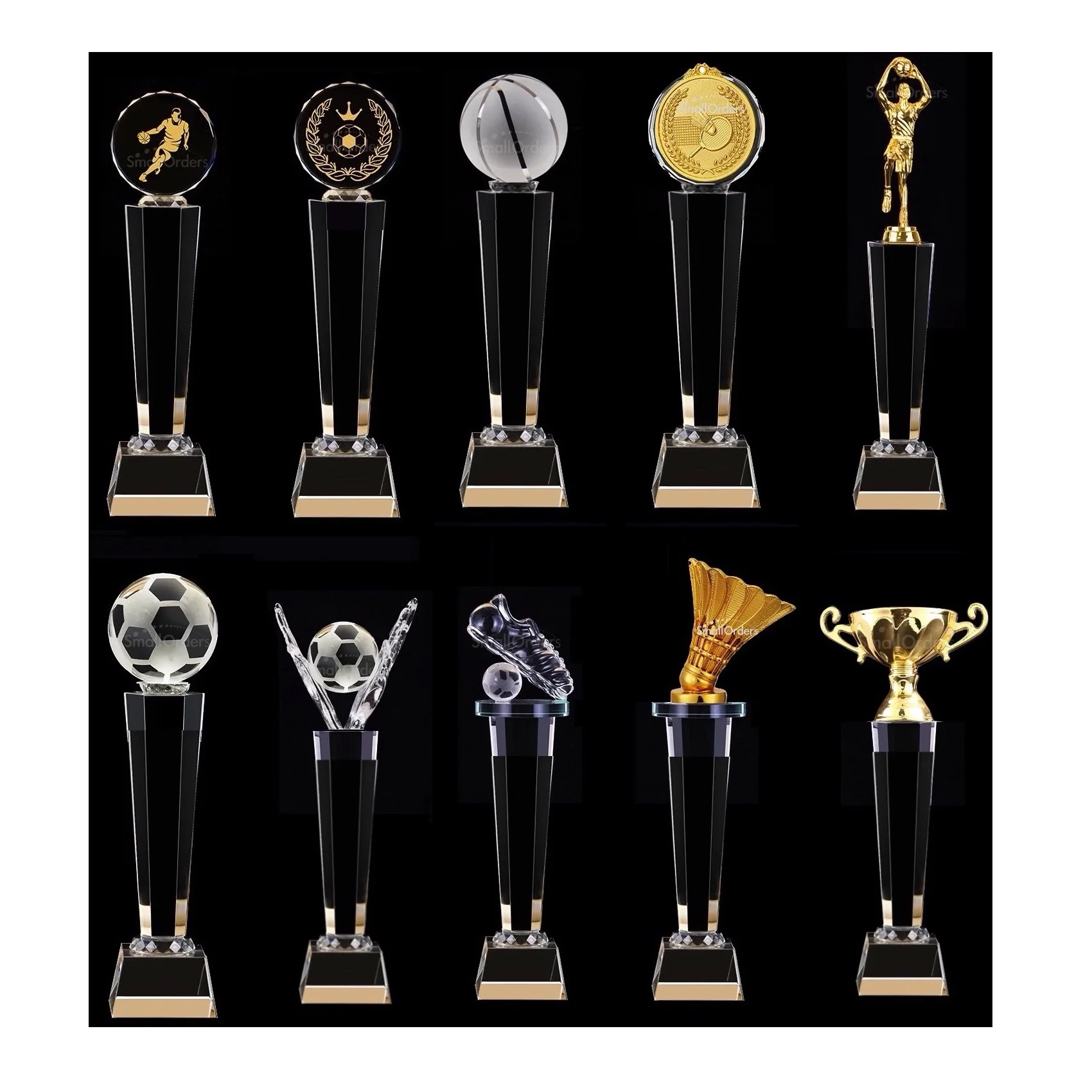 Trophies medals plaques Crystal wood metal craft mold statues glass football soccer trophy cup award custom Crystal trophy award