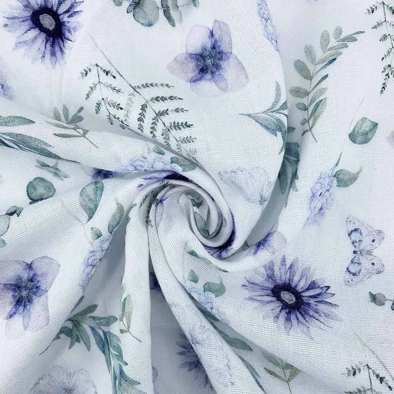 High Quality Knitted Gauze Muslin Cotton Fabric with Digital Printing Flower Cotton for Dress
