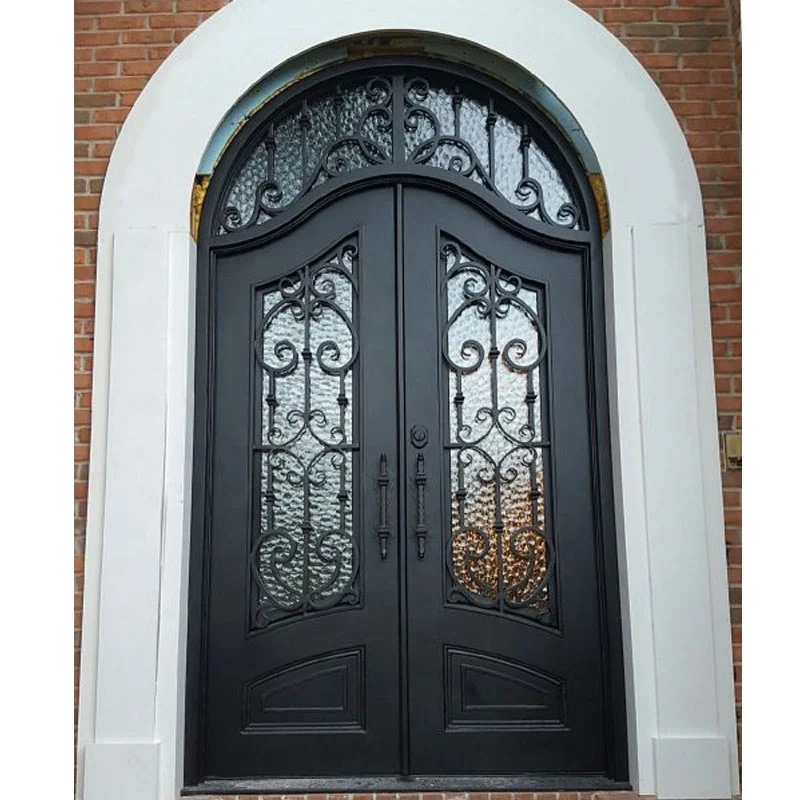 villa main entry door exterior rustic arch decorative double wrought iron entrance front doors