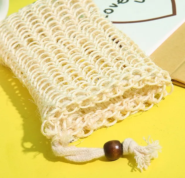 Sisal Soap Bags with Drawstrings, Natural Sisal Soap Saver Pouch for Scraps, Foaming, Drying Soap, Exfoliating, Massage
