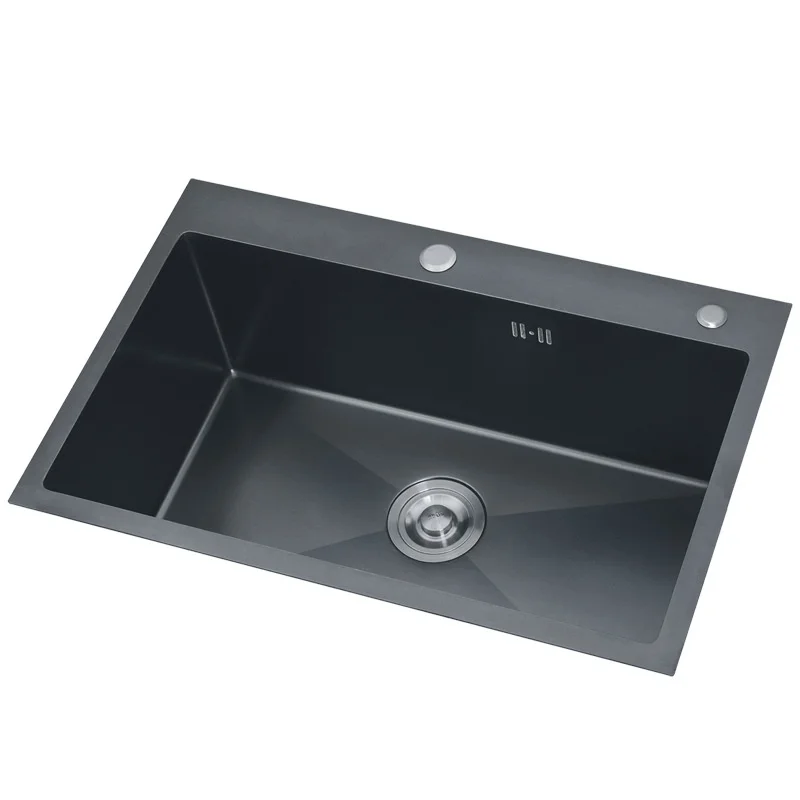 LONGSTAR Thickened Handmade Stainless Steel Single Sink Black Nano Kitchen Wash Basin Black Diamond Large Single Sink Dishwasher