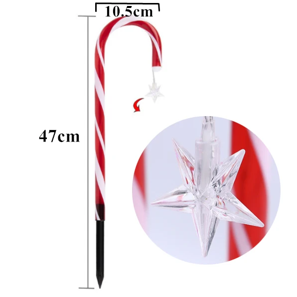 10 In 1 Candy Cane Crutch 47cm Outdoor Solar Decor Garden Pathway Stake Festival Xmas New Year Christmas Candy Cane Solar Lights