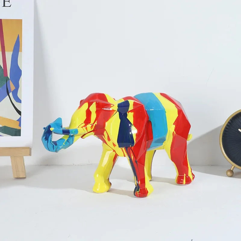 Dripping Color Graffiti Colorful Resin Decoration Cartoon Animal Elephants Small Statues Home Decoration Crafts