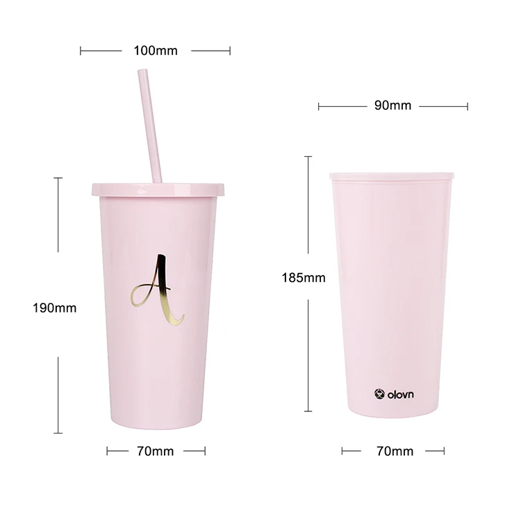 Private Reusable Clear Custom Tumbler with Straw, 16 oz Plastic Wholesale Insulated Tumbler Cup in Bulk