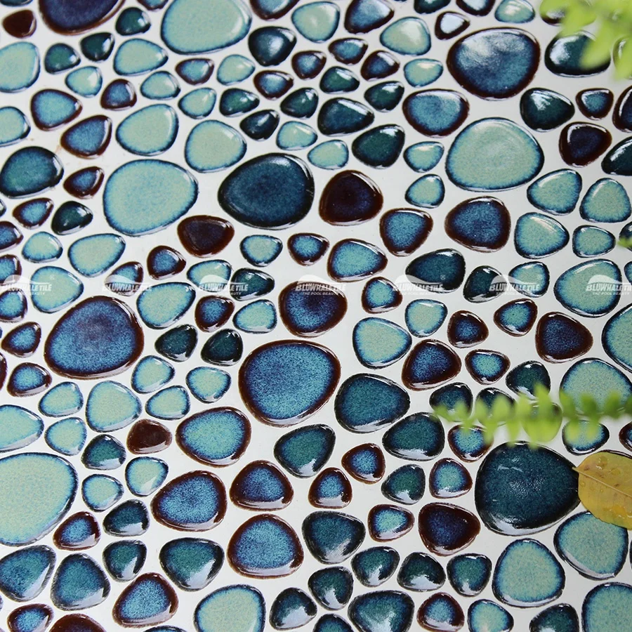 Wholesale Glazed Green Irregular Ceramic Pebble Mosaic Tile For Bathroom Shower Swimming Pool