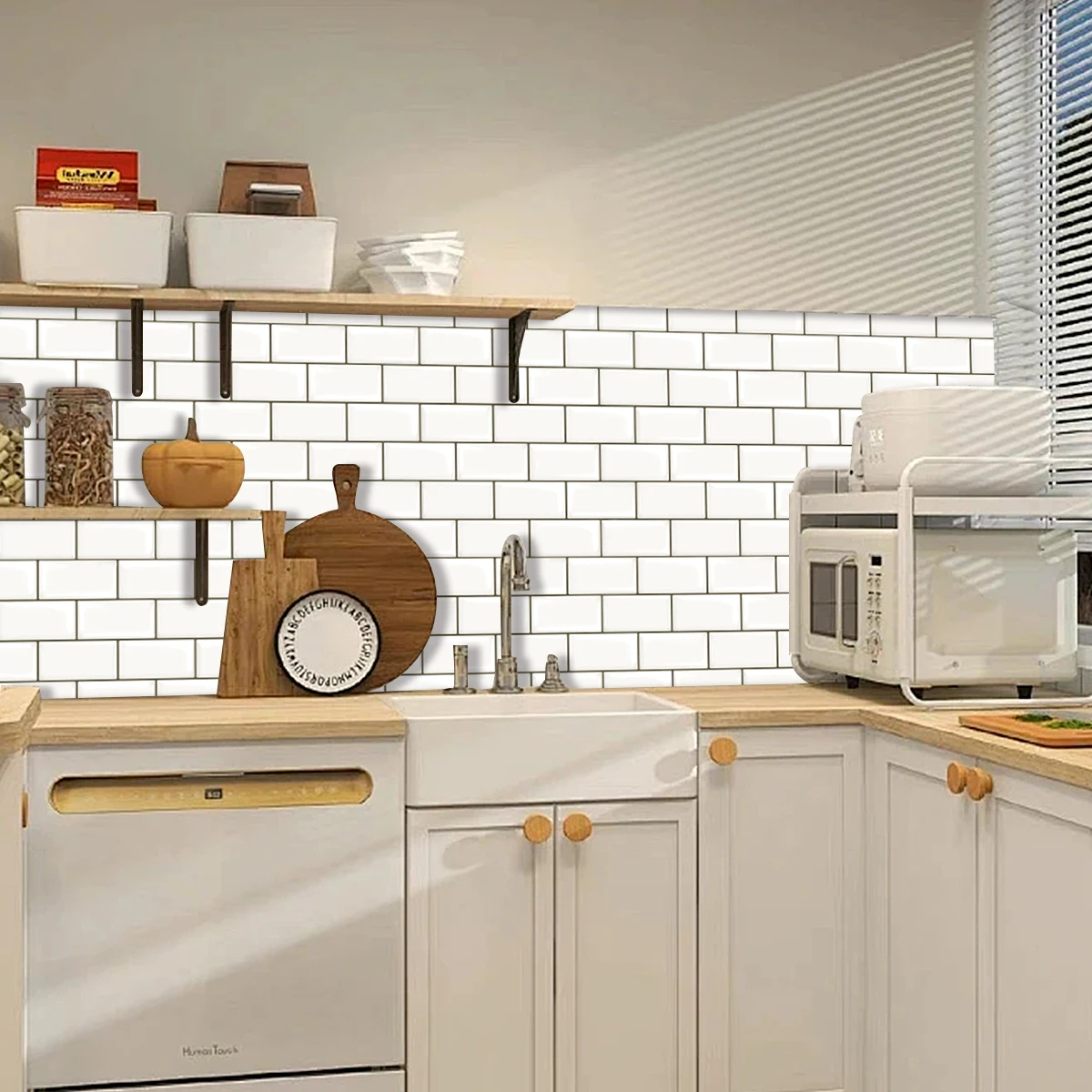 Subway Tile White Backsplash Waterproof Sticker for Bathrooms Tiles Wall Cover Self Adhesive Peel and Stick