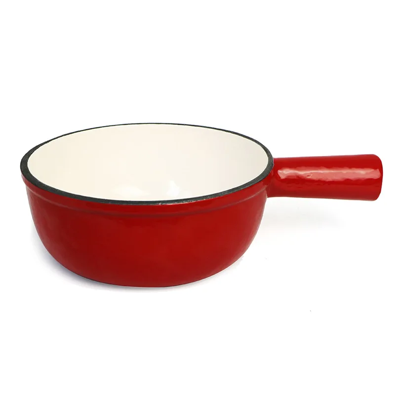 Color enameled chocolate cast iron fondue pot