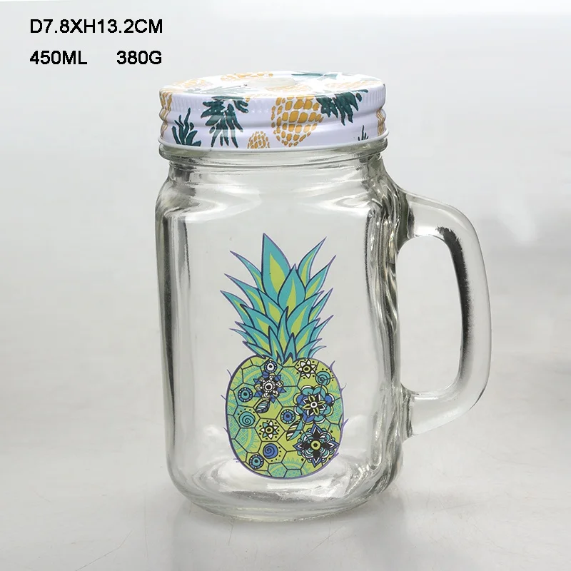 Embossed 4 oz 8 oz 12 oz 16 oz 32 oz 500 ml  1000 ml glass mason jar jam canning jars with handle and lid