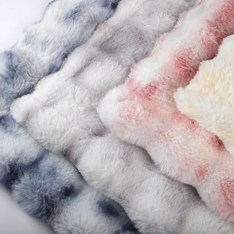 High Quality Custom Knitting, Plush Heavy Coat Blazer Tie-dye Faux Fur Fabric Printed Faux Rabbit Fur Fabric/