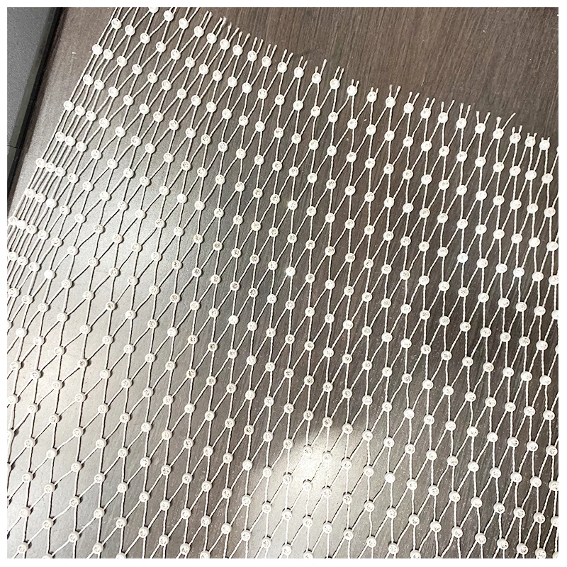 2021 new luxury black and white spot elastic large mesh imitation gem beading Lace Bridal Evening dress fashion show fabric lace