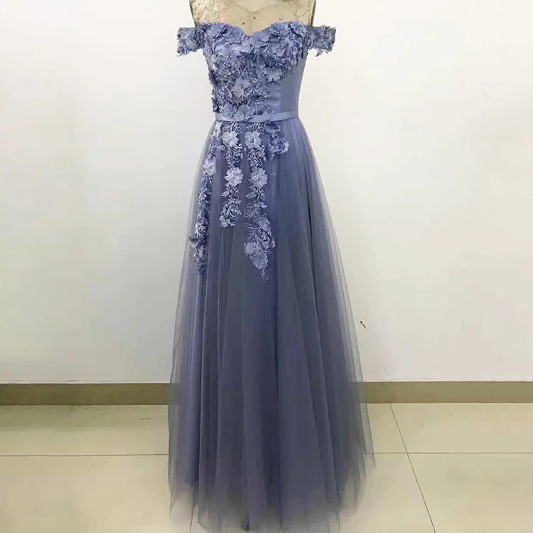 Graceful one shoulder tulle appliques purple elegant embroidery evening dresses for party