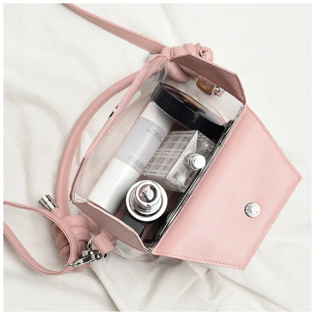 2021 New Designer Women Jely Clear Pvc Handle Square Trendy Shoulder Bag Lady Solid Transparent Messenger