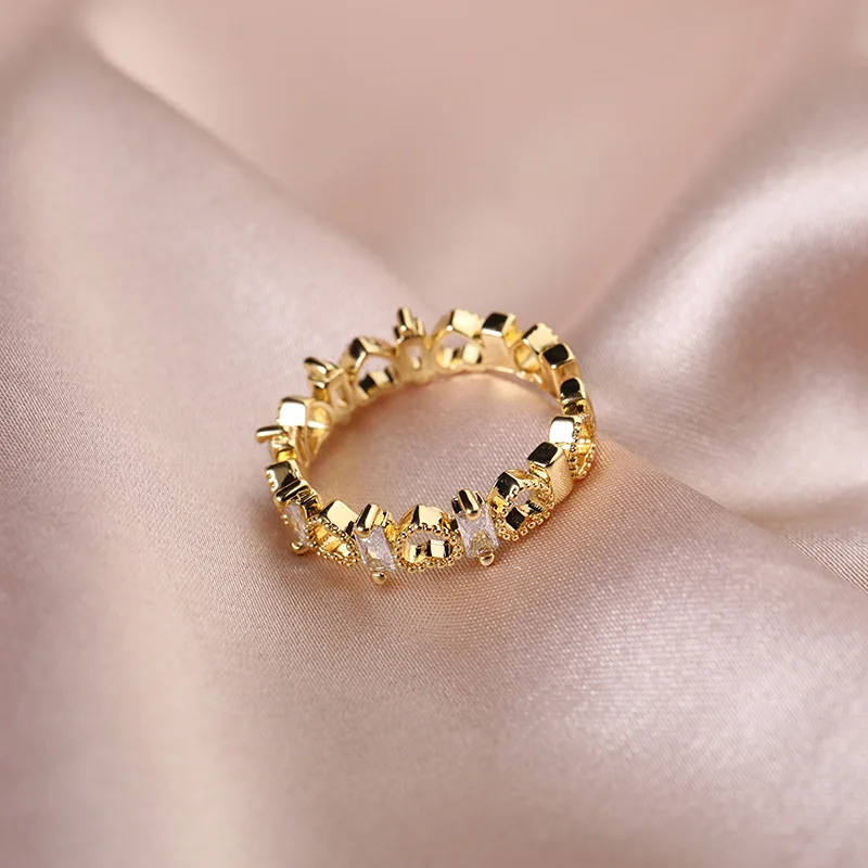 Stainless Steel Real 18K Gold Plated Zircon Heart Adjustable Ring Hollow Heart Open Finger Rings