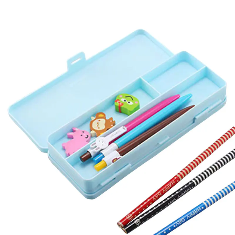 BECOL Wholesale Multifunctional Colorful Pencil Storage Case Large Capacity Double Deck Plastic Pen Pencil Box for School