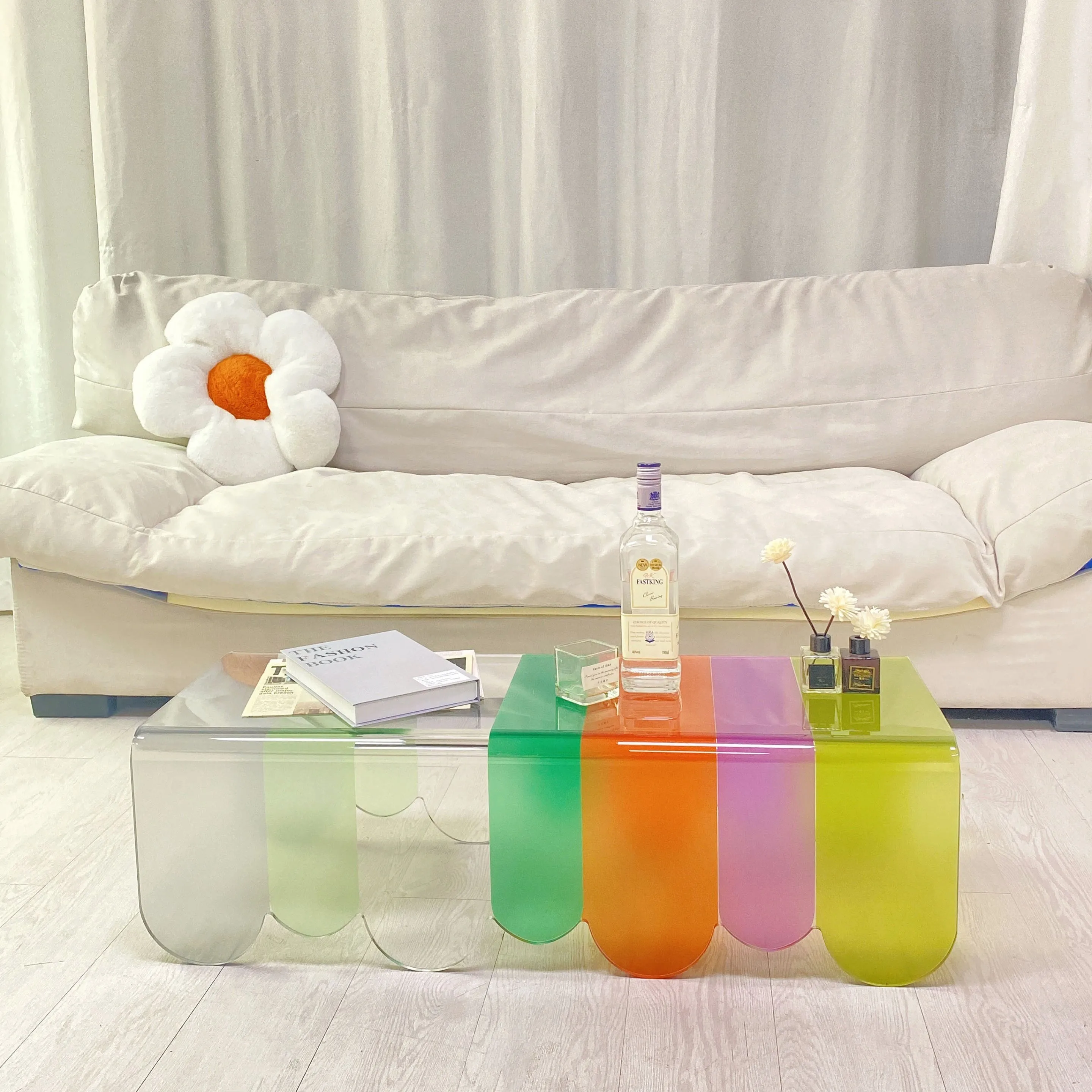 New Creative Rainbow Acrylic Coffee Table Custom Wire Cable Clips Clear With Backgammon