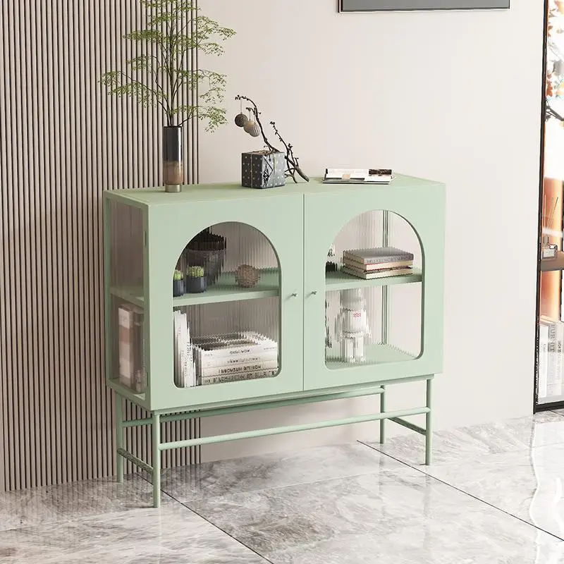 Factory sales iridescent glass white sideboard cabinet iron sideboard simple dining room cabinet partition tea cabinet