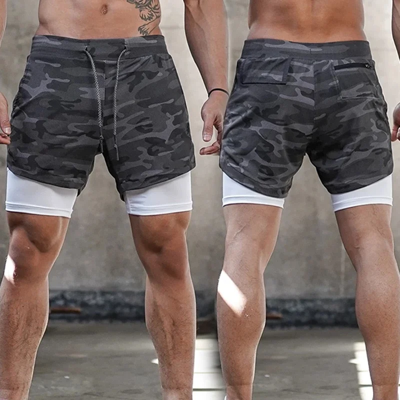 Camouflage Mens Nylon Pocket Shorts For Running 2 In 1 Double Quick Dry Sport Shorts Gym Fitness Jogger Custom Workout Short