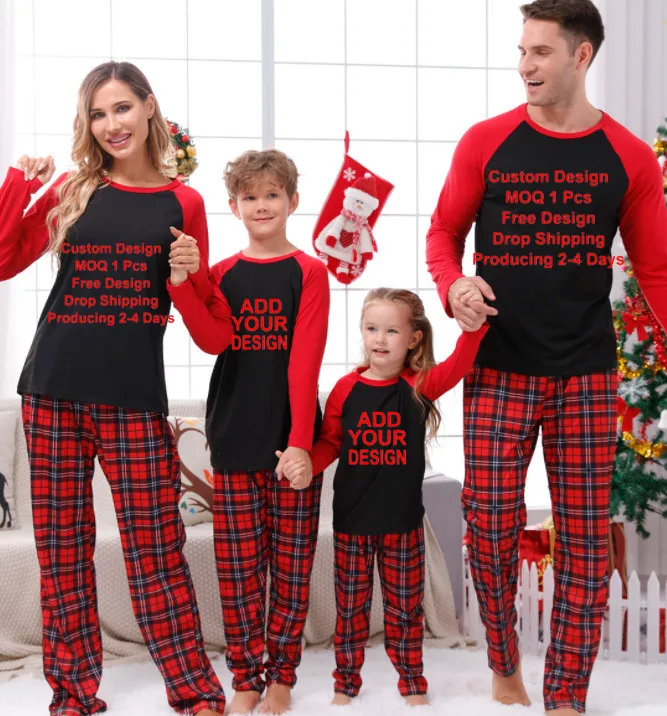 High Quality cotton Printing Cheap Plaid polyester Family Matching Outfits Baby Christmas Pajamas Pet Family Christmas Pajamas