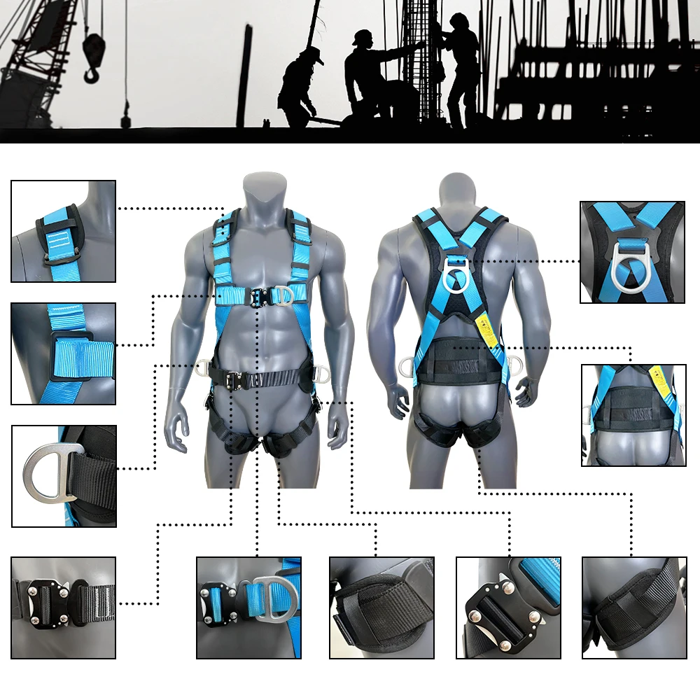 Fall Protection 5 Points Adjustable Safety Belt Safety Fall Protection Belts Polyester Industrial Full Body Safety Harness