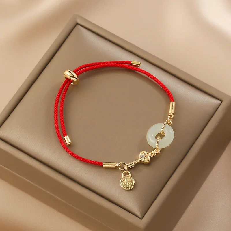 925 Silver Safe Buckle Red String Bracelet Natural Jade Bracelets New Year Couple Bracelet