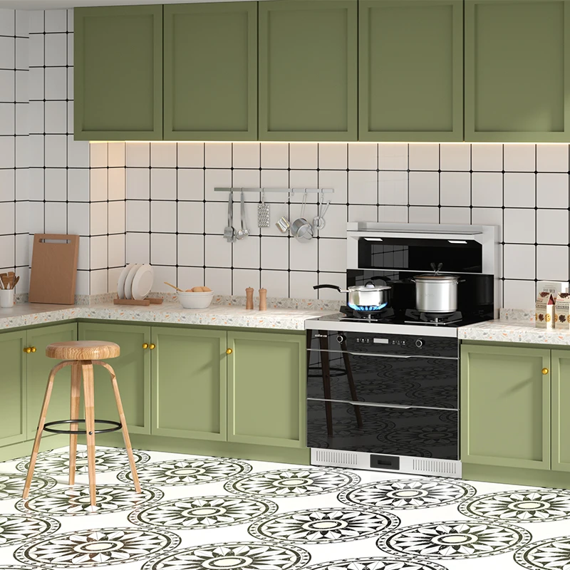 High quality green modular wooden kitchen door cabinets simple supplier with sink