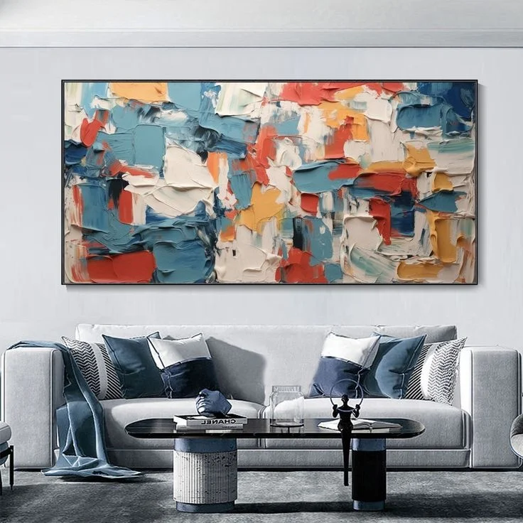 Pure Hand Painted Colorful Knife Oil Painting on Canvas for Living Room Decor Modern Abstract Texture Wall Painting