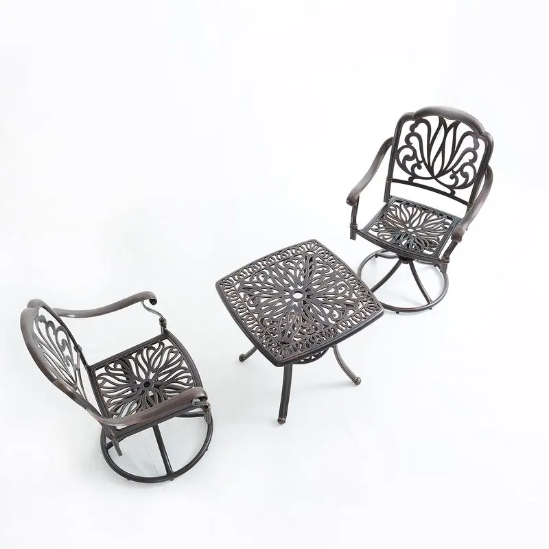 Cast Aluminum Table Chair Set European Style Outdoor Furniture Swivel Chair Without Cushion Bronze/White/Matt Black Color