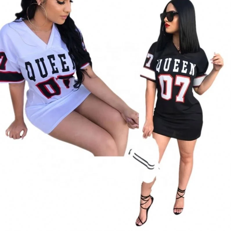 
Top ranking product baseball jersey dress letter printed v-neck mini dresses women 