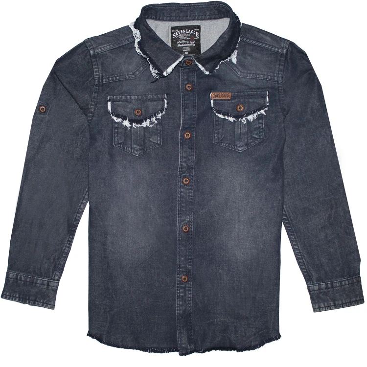 
Model Number 6B278742AW Chest Pocket Cotton Plain Kids Denim Shirt Daily Wearing Long Shirt For Kids 