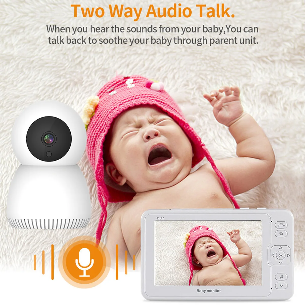 Hot Selling New 5 Inch Large Screen Baby Monitor Home Wireless Baby Pet Camera Smart Monitor