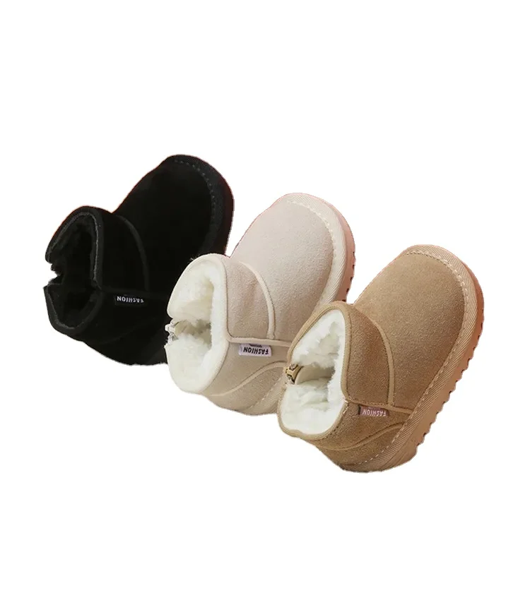 2023 New Winter Baby Snow Boots Leather Warm Plush Infant Shoes Zip Side Soft Sole Fashion Toddler Boys Girls Boots 15-25
