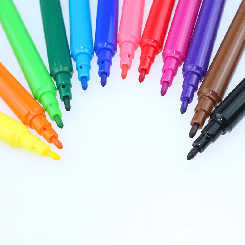 Promotional ventilated simple slim water color pencils felt tip pen washable marker for kids drawing sketching