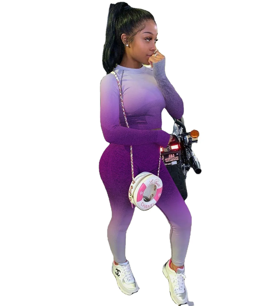 Cute Sports Gradient Whole Body Positioning Printed Yoga Suit Set of Two