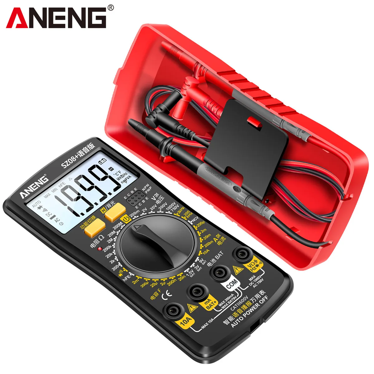 ANENG SZ08+ Voice Broadcast Multimeter Ultra-thin storage Large Screen Digital Professional Meter Tester Tool with Test Lead
