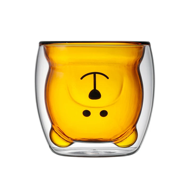 Cute glass cup creative bear shape cup double-layer glass lovely gifts heat insulation animal image drinking cup