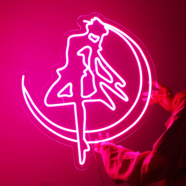 Сейлор Мун, неоновый светильник для настенного украшения, комнатный магазин, светодиодный гибкий неоновый знак, внутренний акрил