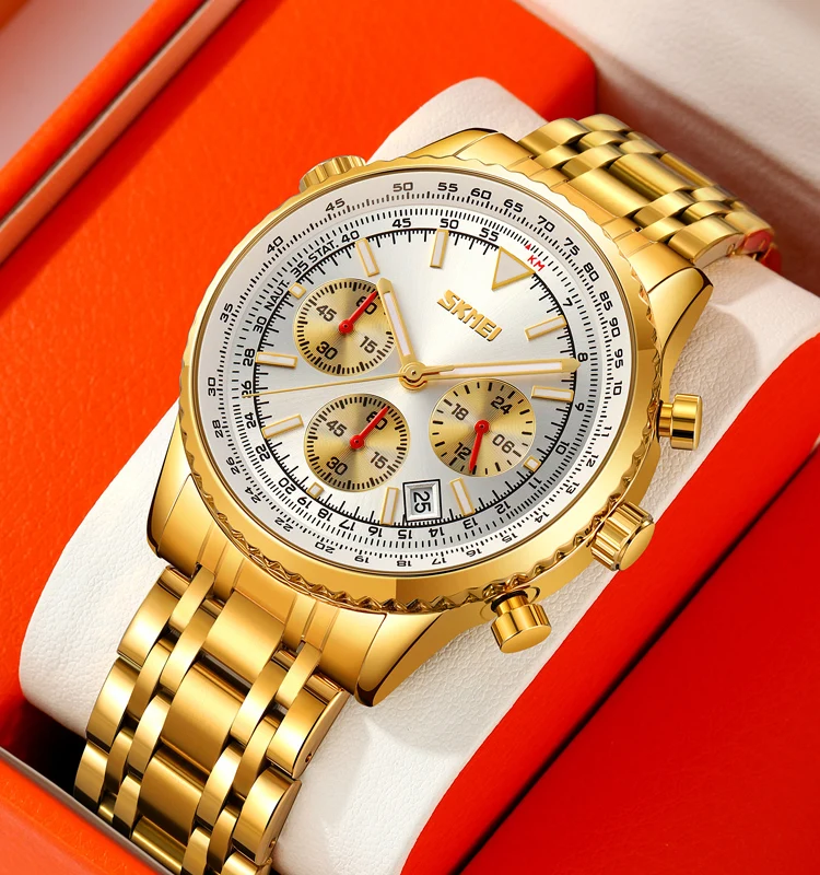 SKMEI 9333 MEN QUARTZ WATCH LUXURY STAINLESS STEEL WATERPROOF WATCH WITH STOPWATCH