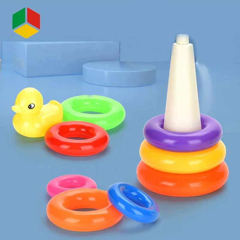 QS Toys Hot Sale 8 PCS Building Stacking Circles Duck Rainbow Modern Design Stack Ring Toy Baby Stacking Cup Toy For Kids