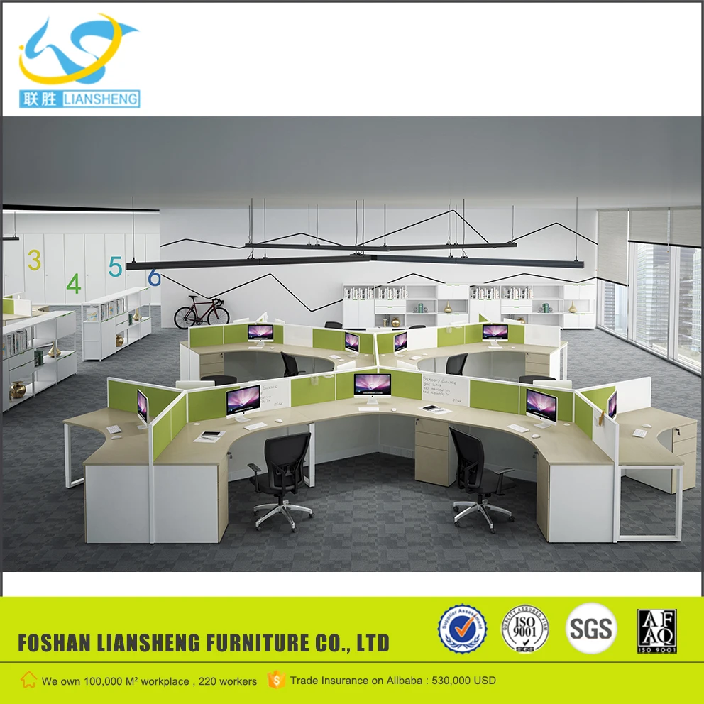 Fancy design 4 person workstation furniture, mdoern 120 degree office workstation, simple office desk partition glass partitions
